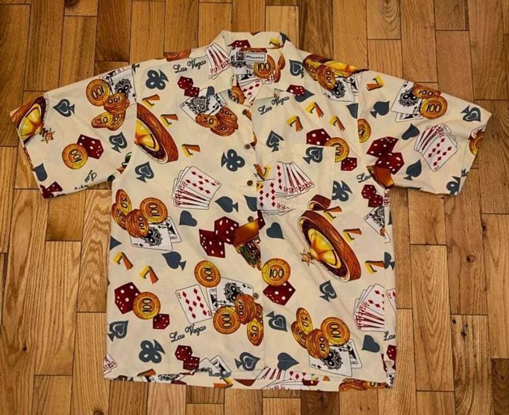 Las Vegas Casino Gambling Print Short Sleeve Button Down Shirt Size XXL Vintage
